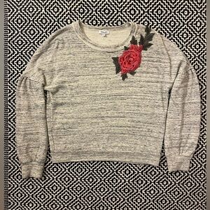 Splendid Grey Crew Neck Sweatshirt with Floral Embroidery
